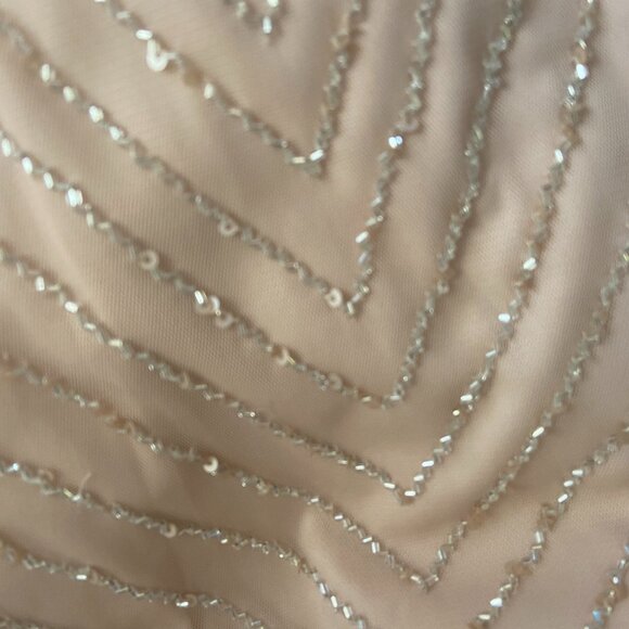 ** Adrianna Papell** Women's Halter Art Deco Beaded Blouson Dress Nude 0 - Picture 5 of 6